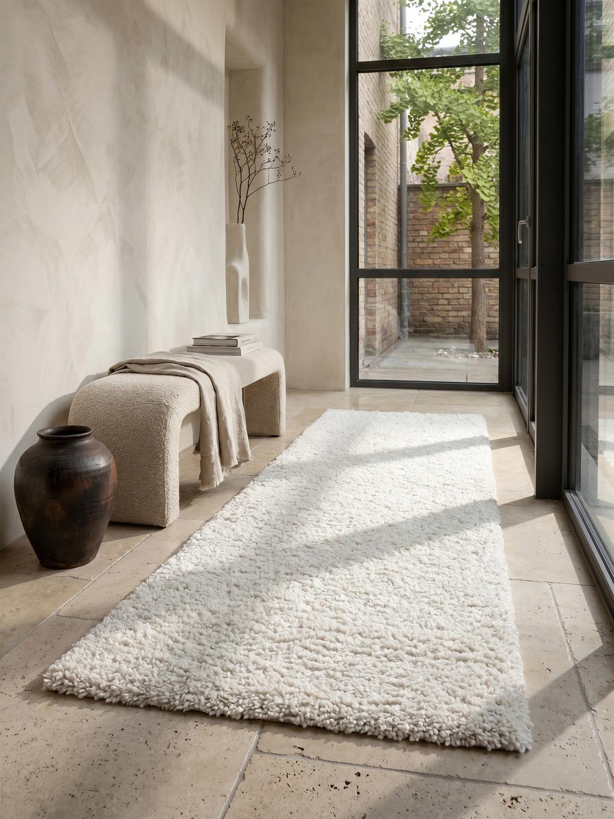 HOCHFLORTEPPICH RHEIN, einfarbig, aus Polypropylen, Creme, 60 x 110 cm - Beige, Textil (110/60cm) - KADIMA DESIGN
