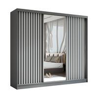 SCHWEBETÜRENSCHRANK LAMELLO 240/216/61 cm 3-türig mit Spiegel Grau - Grau, Holzwerkstoff (240/216/61cm) - MASSENO