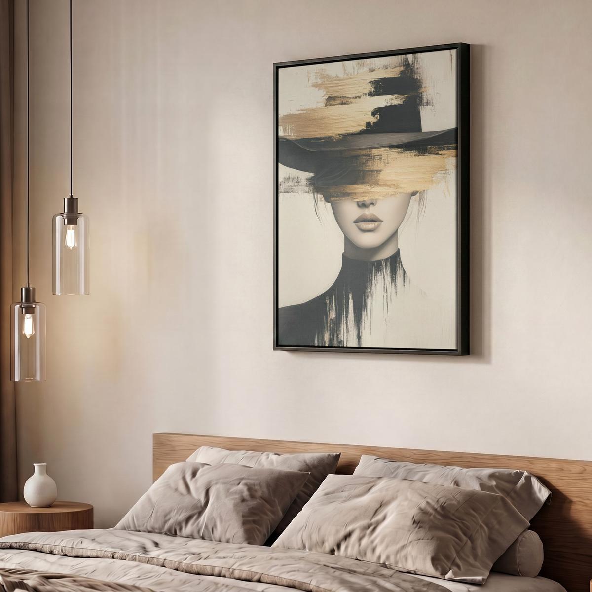 LEINWAND Bilder mit Rahmen - Frau - Hut - Farbe - 60x80 - Goldfarben, Textil (60/80cm) - MuchoWow