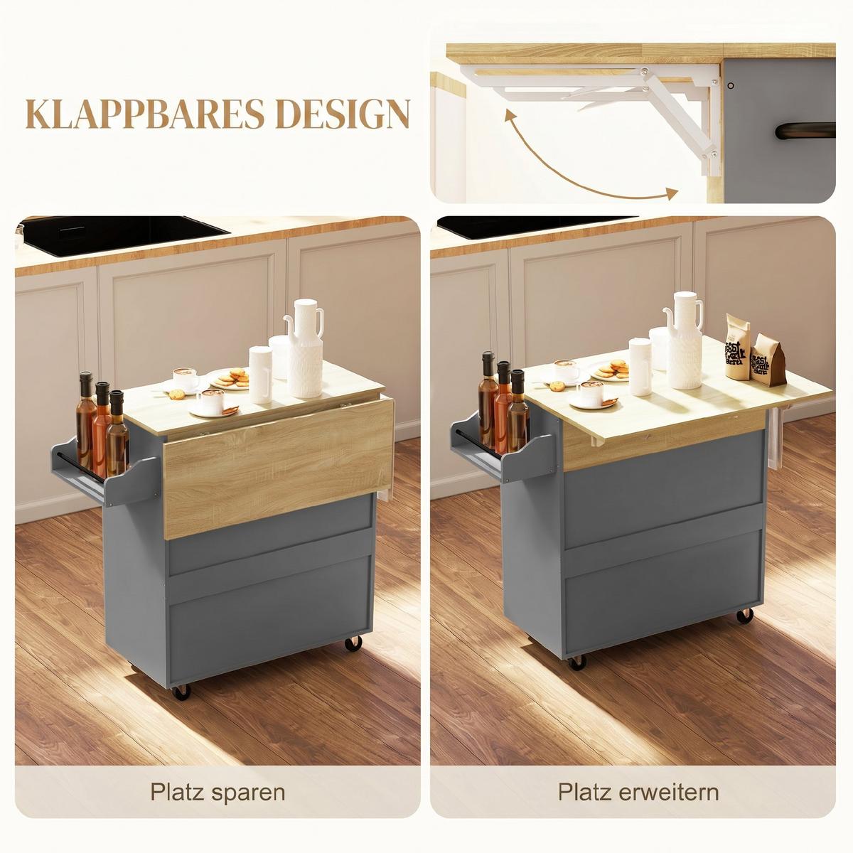 KÜCHENINSEL Spanplatte MDF Grau - Schwarz/Grau, Holzwerkstoff/Metall (42/87/106cm) - HOMCOM
