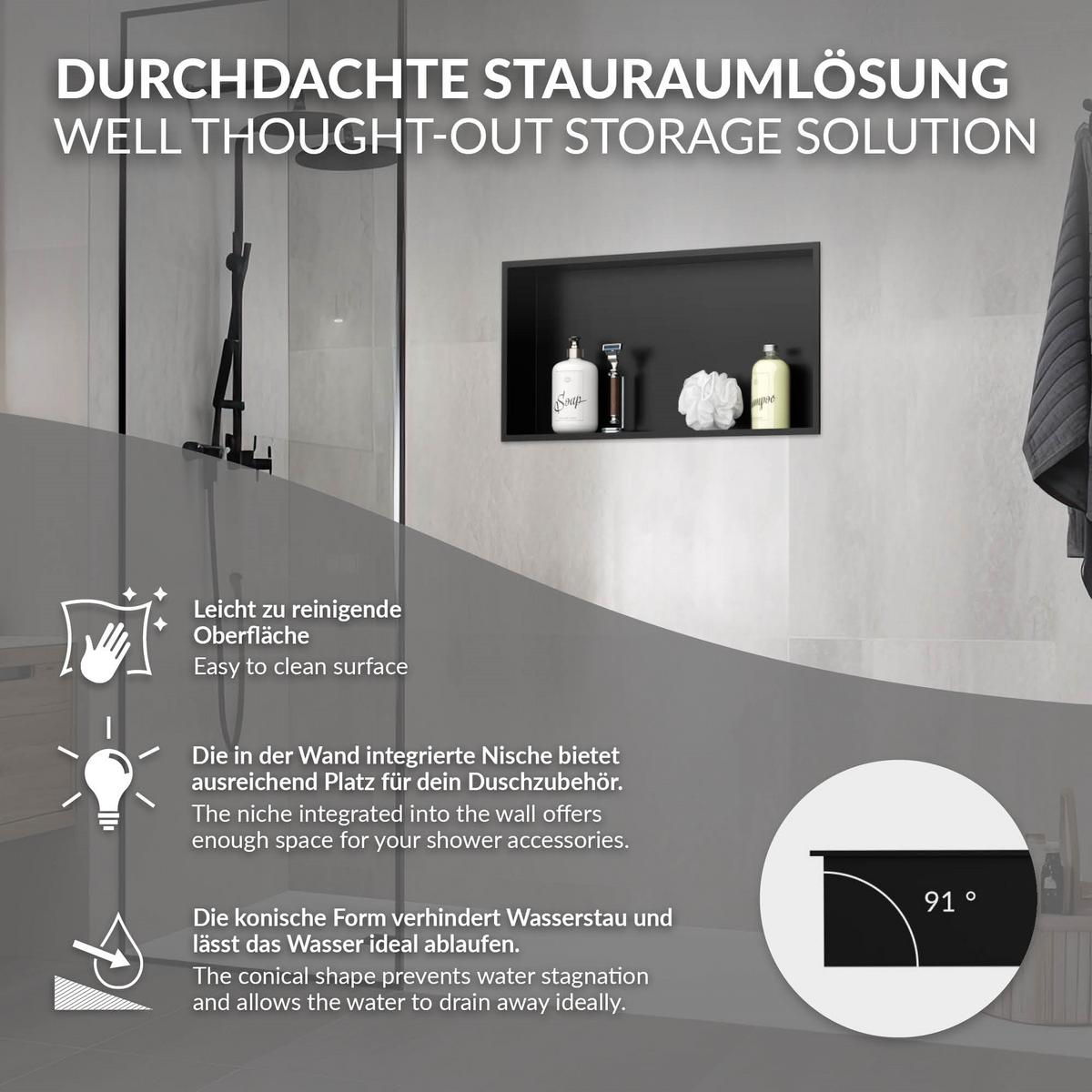 DUSCHNISCHE Schwarz 60/30 cm - Schwarz, Metall (60/30/10cm) - LuxeBath