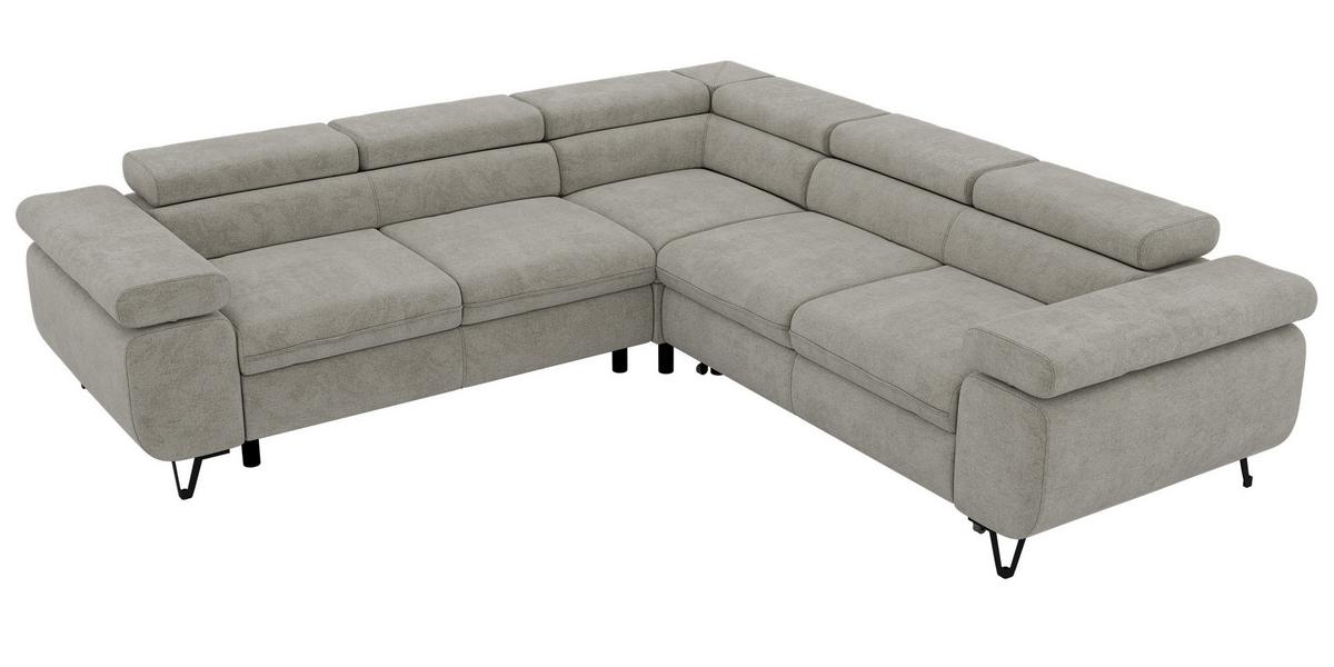 ECKSOFA QUADRO L - Hellgrau Stukture - Links Seite - Hellgrau/Schwarz, Textil/Metall (269/269cm) - MKS