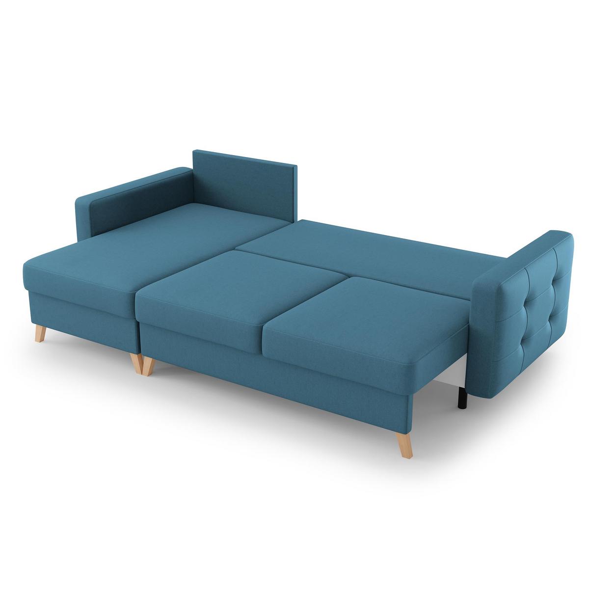 ECKSCHLAFSOFA Vinci mit universelle Ottomane, Dunkelblau - Buchefarben/Dunkelblau, Textil (236/151cm) - Beautysofa