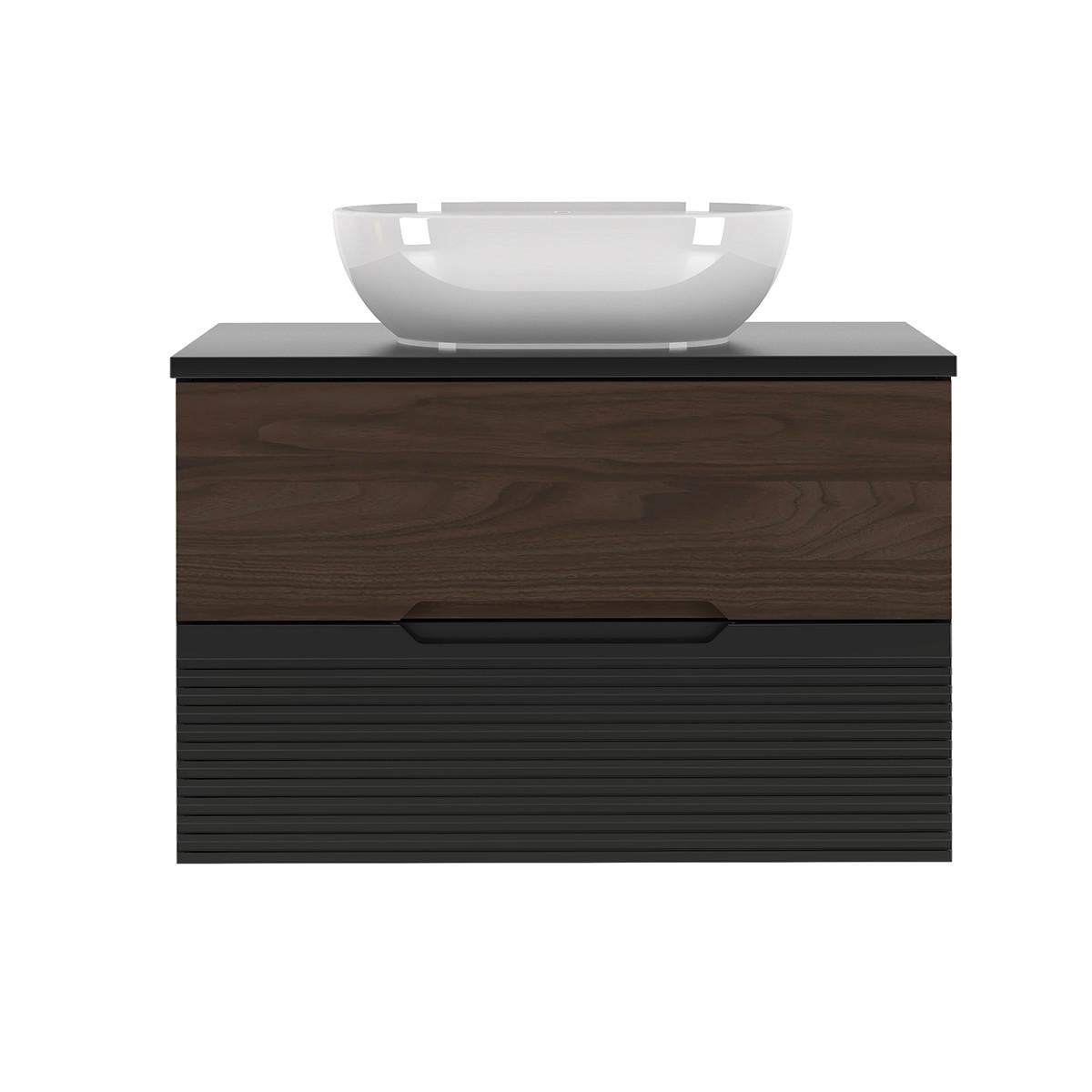 BADMÖBEL 80.6cm Sylla 2er-Set Schwarz und Holz - Schwarz, Holzwerkstoff (80.6/52.2/45.8cm) - Petits-meubles