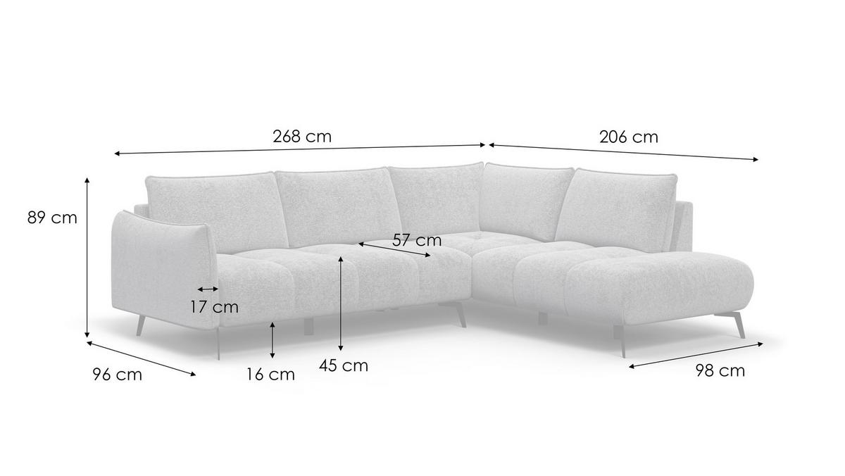ECKSOFA AERA 5-Sitzer rechts, orange - Schwarz/Orange, Holz/Textil (268/206cm) - Wozimo