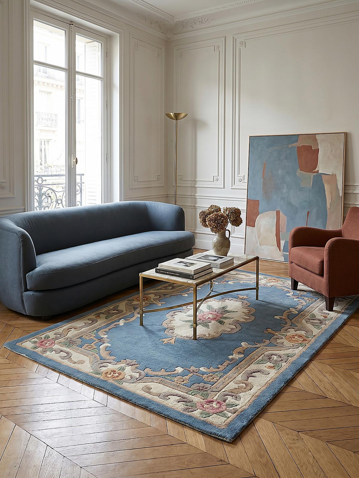 WOLLTEPPICH BEAULY, klassisch, Blau-Beige, 75 x 150 cm - Blau, Textil (150/75cm) - KADIMA DESIGN