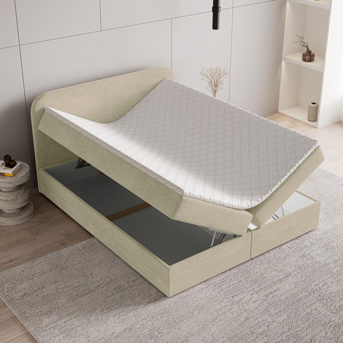 BOXBETT ARMEL 180x200 cm mit Matratze und Topper - Creme - Creme, Holz (180/200cm) - MASSENO