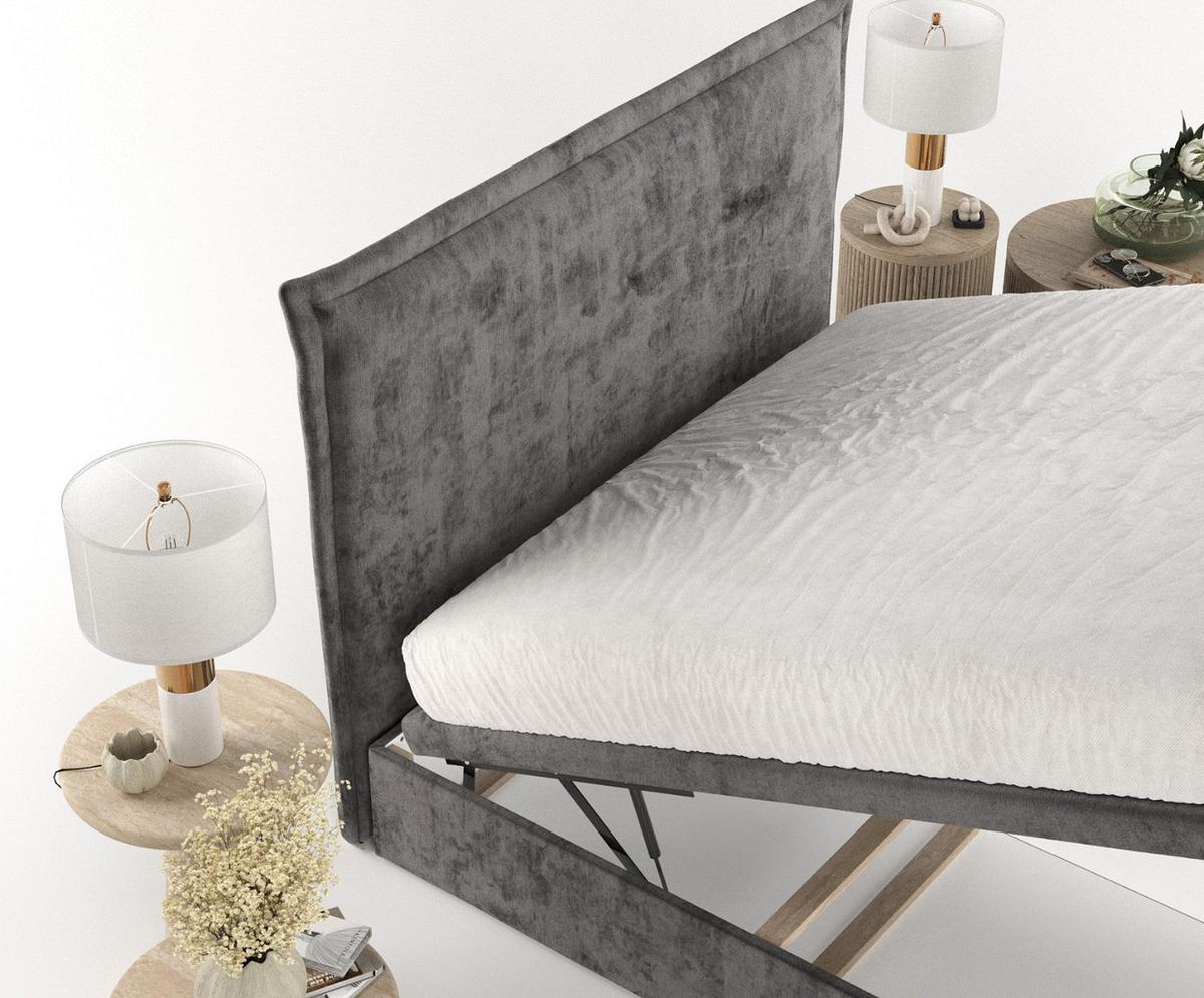 POLSTERBETT Eliot mit Stauraum 140/200 cm Stahl im Lotta Stoff - Graphitfarben/Schwarz, Holz/Holzwerkstoff (140/200cm) - AltaBeds
