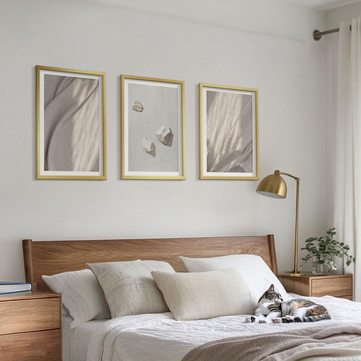 BILDER SET 3er Set - 40x60 cm Goldrahmen - Nahaufnahmen der Struktur im Boho-Stil - Goldfarben, Kunststoff (40/60cm) - TULUP