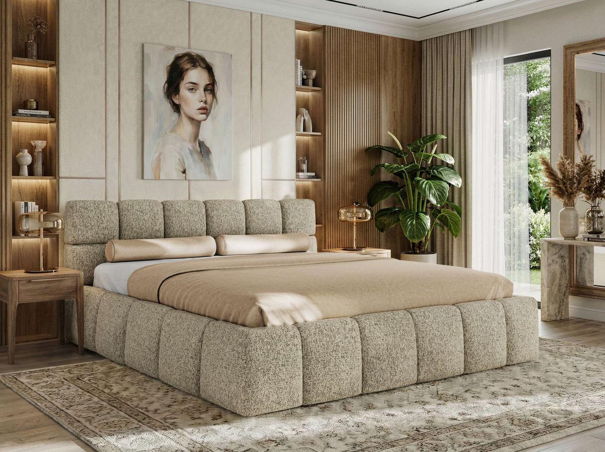 POLSTERBETT NIRA CLASSIC 140/200 - Dunkelbeige Strukture - Multipocket-Matratze - Taupe, Textil (140/200cm) - MKS