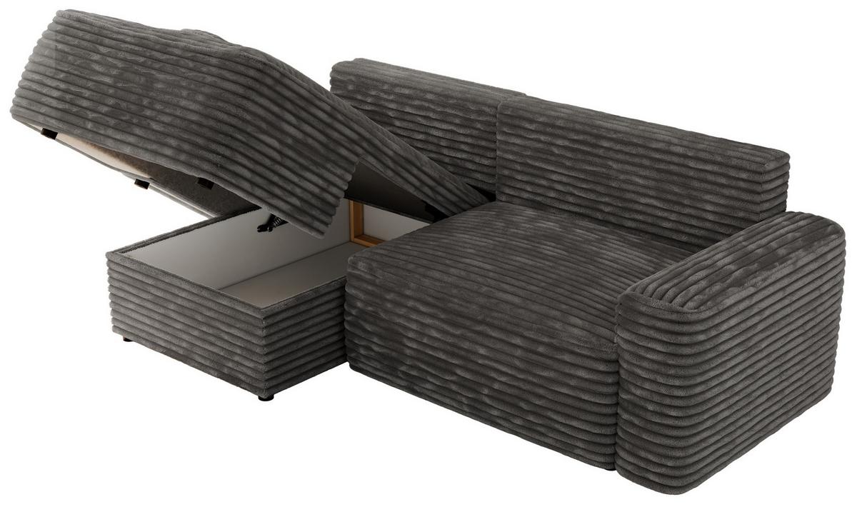 ECKSOFA BELLUNO L Dunkelgrau Cord - Links - Dunkelgrau/Schwarz, Textil (144/233cm) - MKS