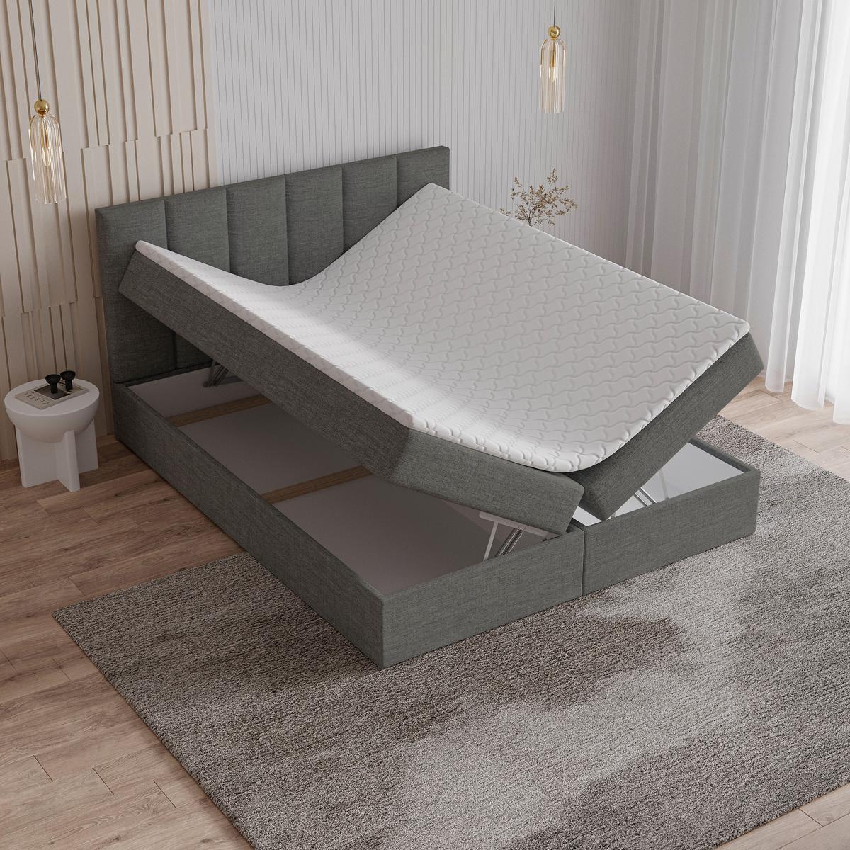 BOXBETT MERIL 160x200 cm mit Matratze und Topper - Dunkelgrau - Dunkelgrau, Holz (160/200cm) - MASSENO