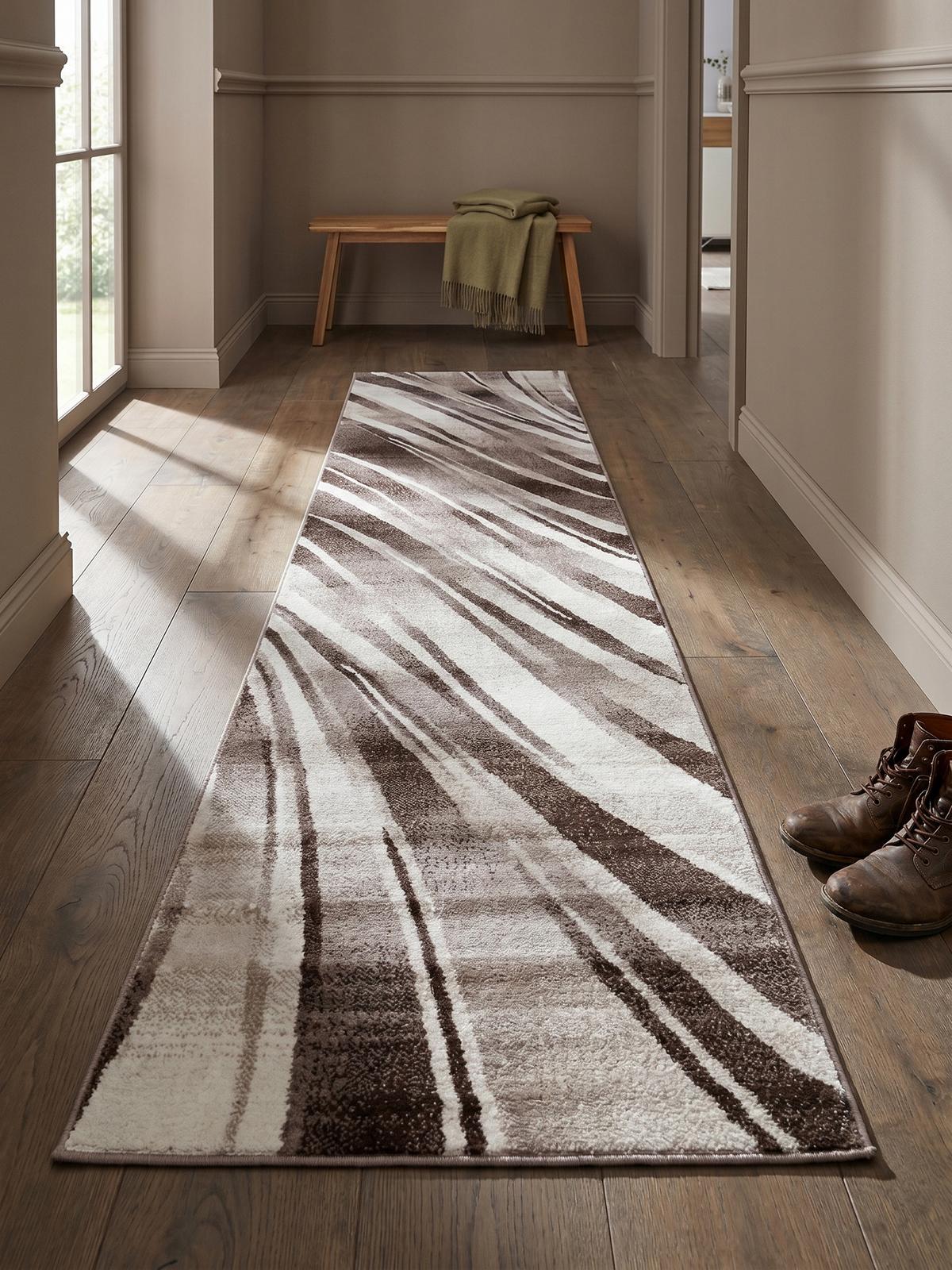 KURZFLORTEPPICH DRAU, mit abstraktem Wellenmuster, Braun, 80 x 300 cm - Braun, Textil (80/300cm) - KADIMA DESIGN