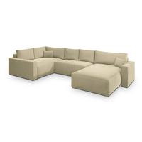 WOHNLANDSCHAFT VELAMI L-S Creme Velours-Stoff mit Schlaffunktion - Creme, Holz (365/83/194cm) - MASSENO