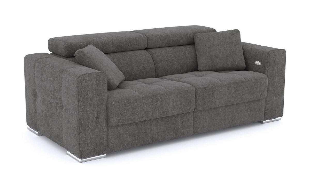 SOFA QUARTZ 3-Sitzer mit 2 Relaxfunktionen, dunkelgrau - Dunkelgrau/Silberfarben, Holzwerkstoff/Textil (204/80/102cm) - Wozimo
