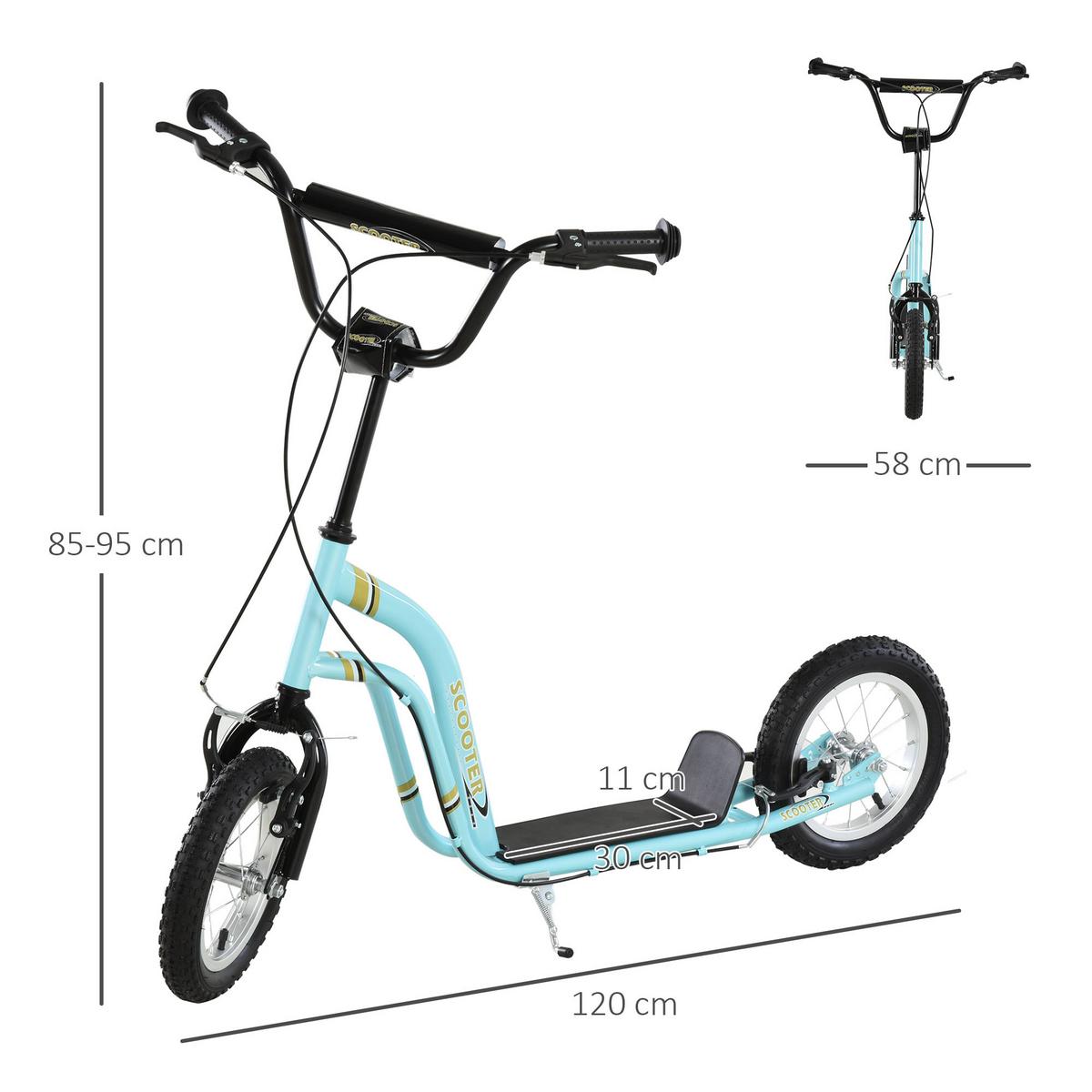 KINDERROLLER Höhenverstellbar Tretroller mit 12 Zoll Luftreifen, Kinder Roller - Hellblau, Metall (120/58/95cm) - HOMCOM