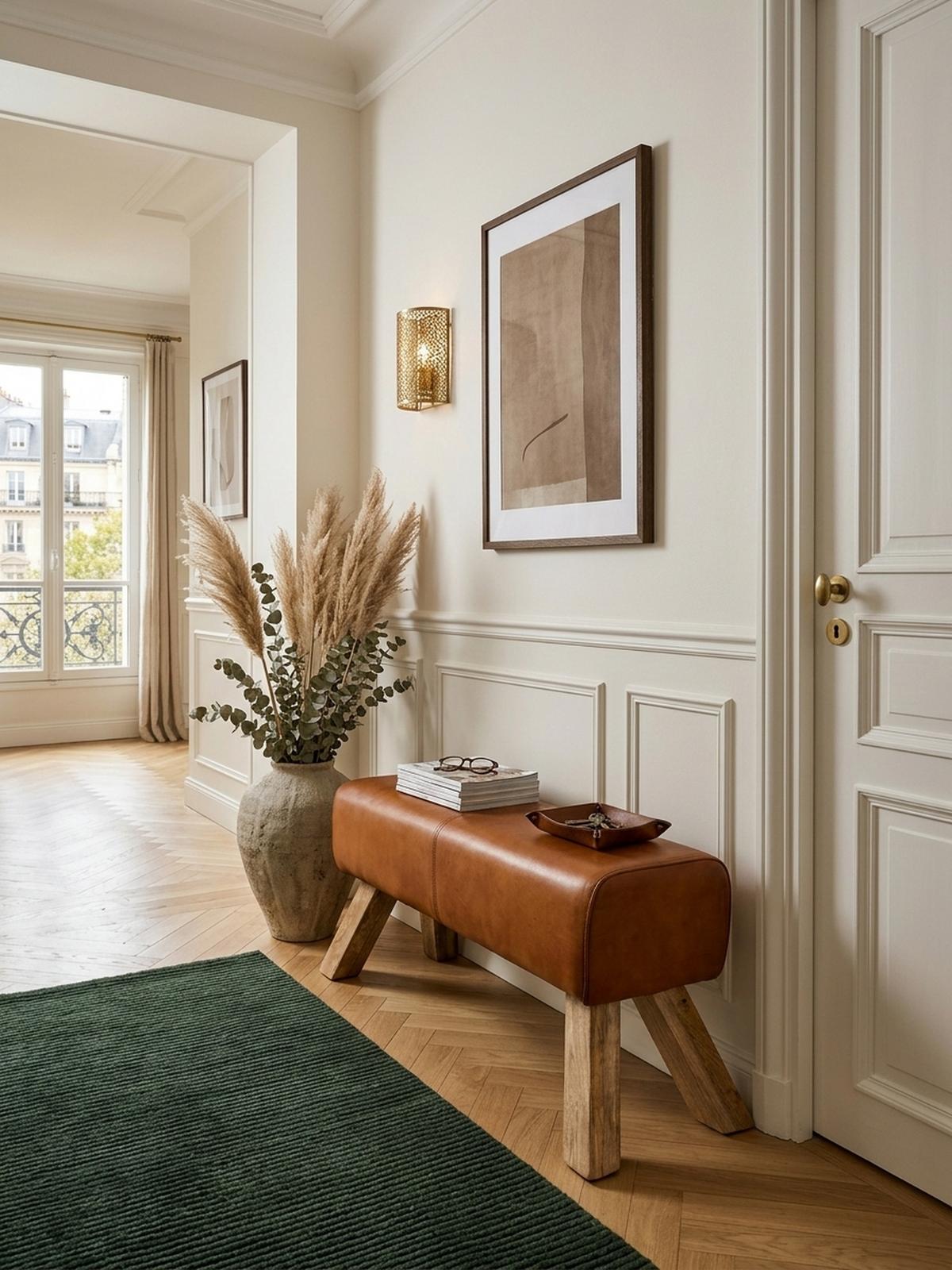 SITZHOCKER – Leder/Mango-Holz, 90x30x43 cm, Braun - Braun, Mangoholz/Leder (90/43/30cm) - KADIMA DESIGN
