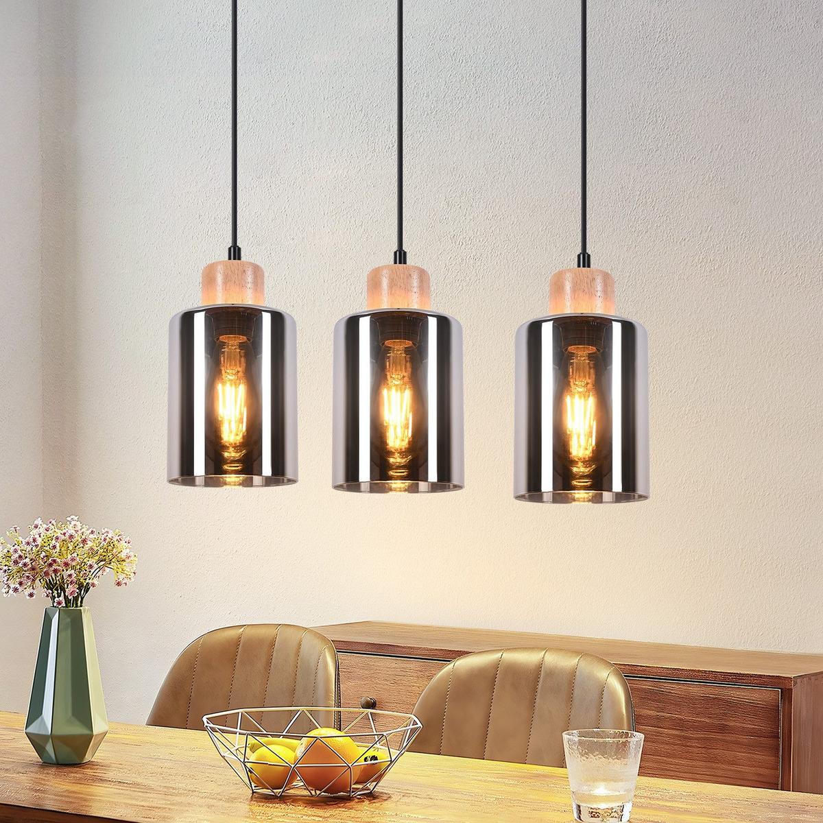 PENDELLEUCHTE Rynnf 42/12/146.5 cm - Hellbraun, Glas/Holz (42/12/146.5cm) - ZMH