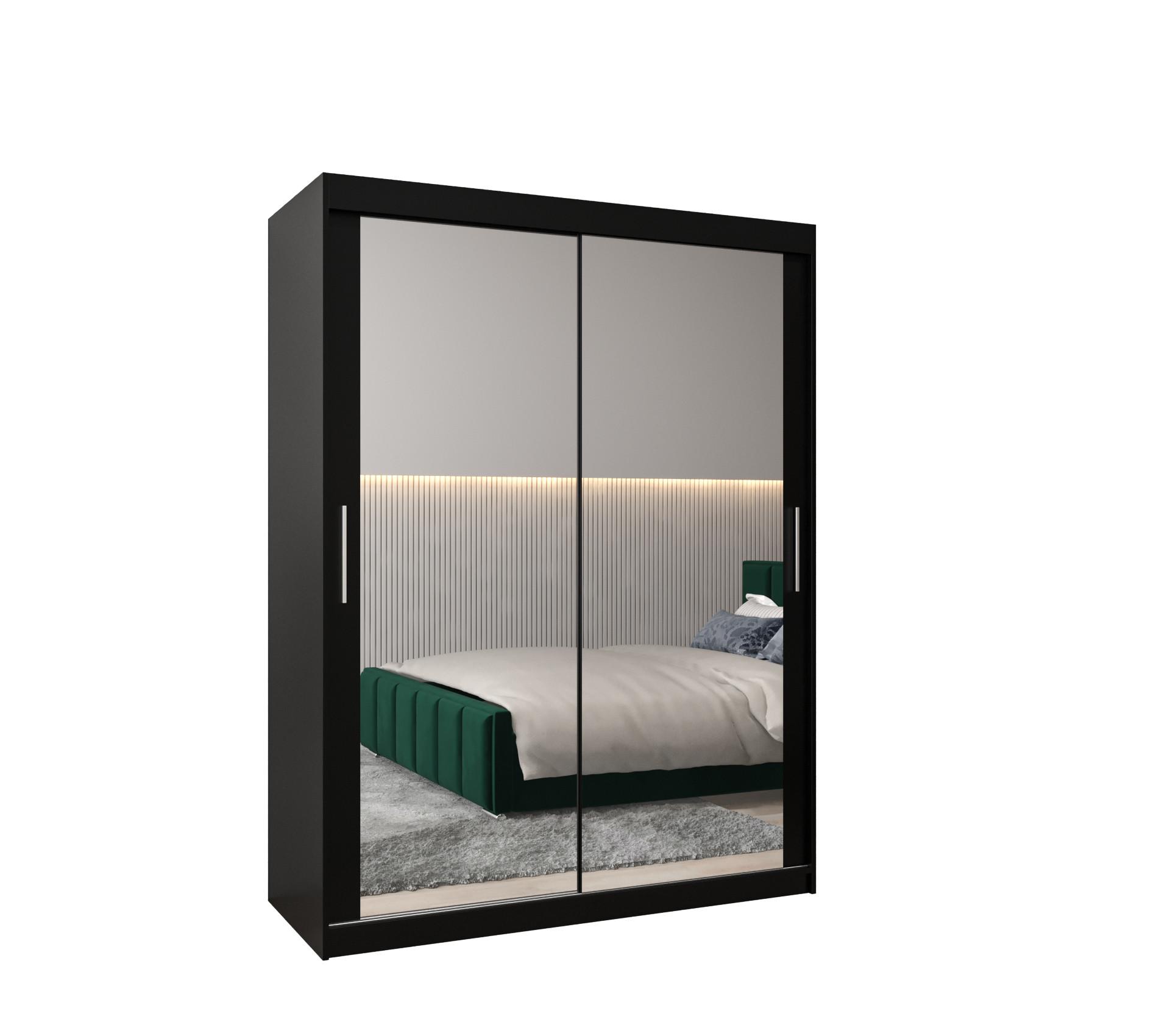 SCHWEBETÜRENSCHRANK 200/150/62 2-türig - Silberfarben/Schwarz, Holz/Kunststoff (150/200/62cm) - MÖBEL KRYSPOL
