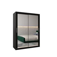 SCHWEBETÜRENSCHRANK 200/150/62 2-türig - Silberfarben/Schwarz, Holz/Kunststoff (150/200/62cm) - MÖBEL KRYSPOL