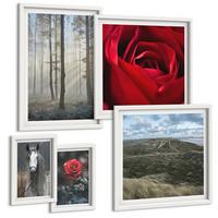 BILDER SET 5er Set - 50x50 cm & 20x30 cm & 40x60 cm Weißer Rahmen - Rote Rosen auf pferdegrauem Hintergrund - Weiß, Kunststoff (40/60cm) - TULUP