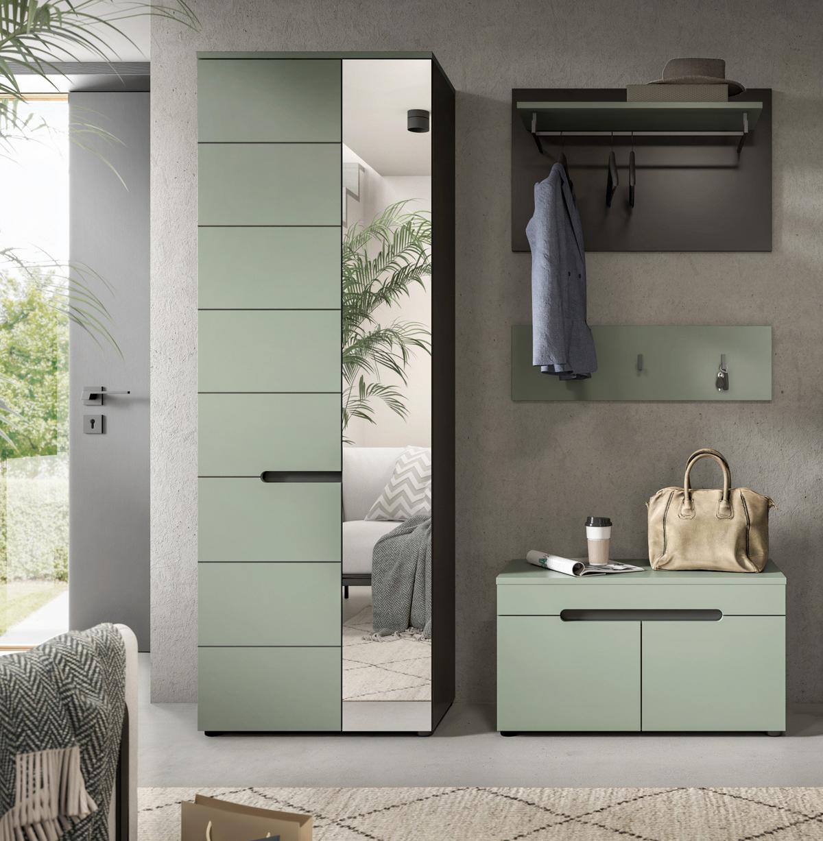 GARDEROBE-SET Salbei Grün und Basalt Grau, Garderobe 160 x 190 cm, Soft-Close, Cooper - Salbeigrün/Dunkelgrau, Holzwerkstoff/Kunststoff (160/190/37cm) - Inn.Furn