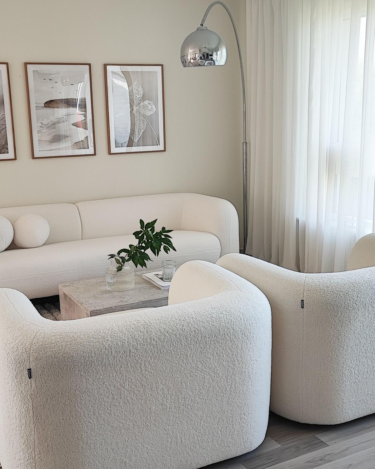 5-SITZER-SOFA SET Bouclé weiß Leiren - Weiß, Textil (83/83/224cm) - Beliani