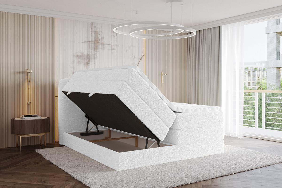 BOXBETT mit Matratze H3|H4 - NINA KING - 180x200 cm - Weiß - Weiß, Holzwerkstoff (180/200cm) - ALTDECOR
