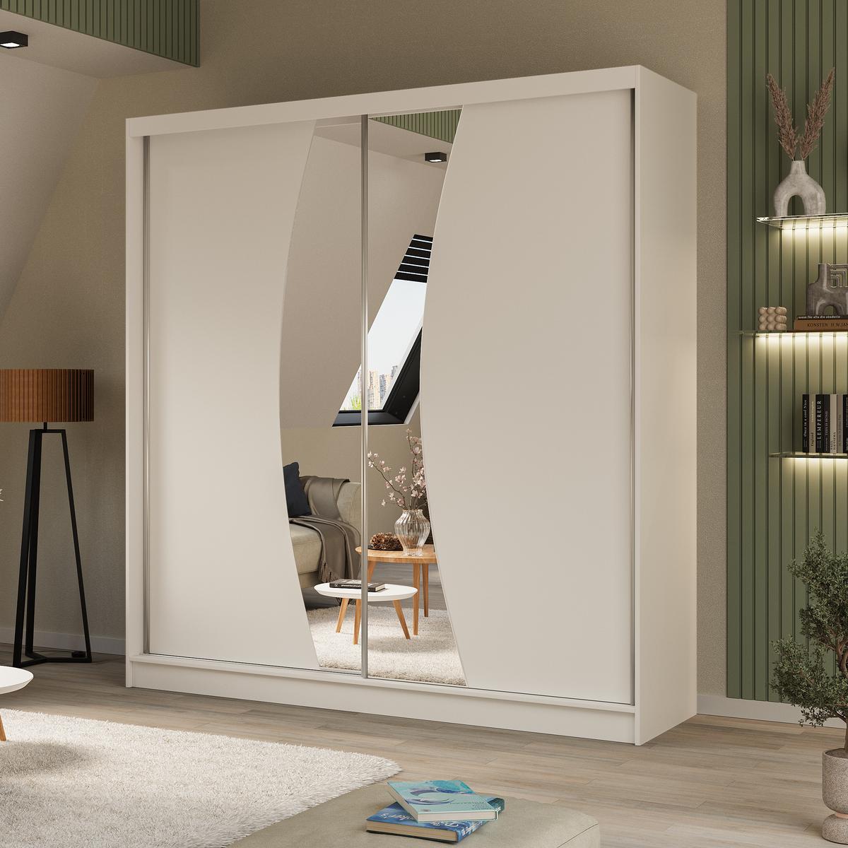 SCHWEBETÜRENSCHRANK Vox II 200/216/61 weiß mit Spiegel und Schubladen - Weiß, Holzwerkstoff (200/216/61cm) - Beautysofa