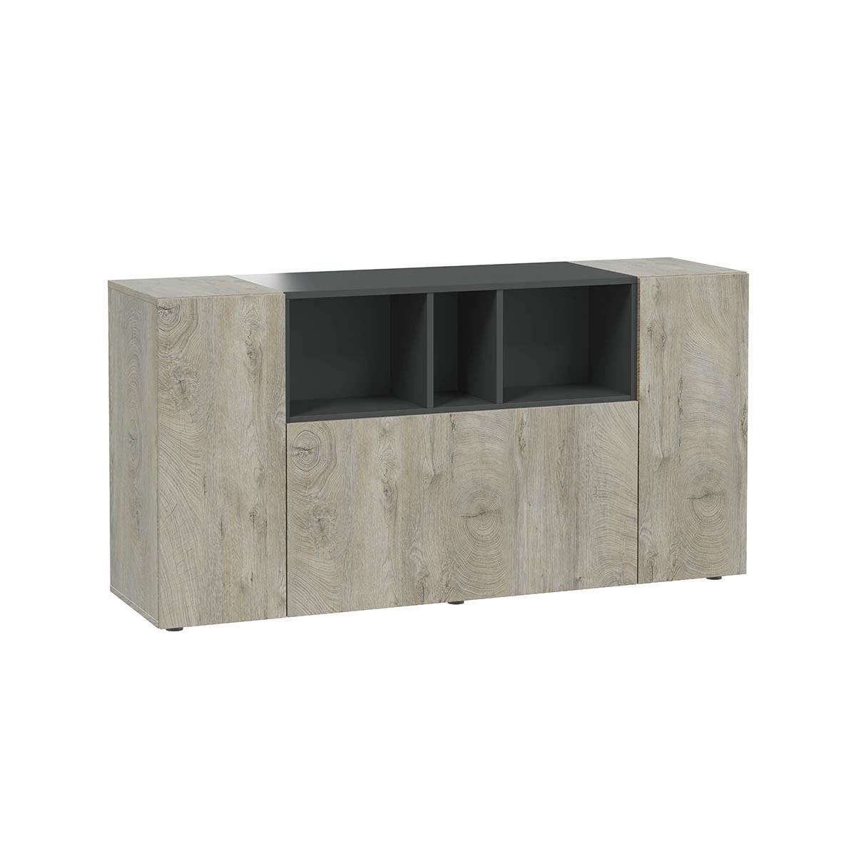 SIDEBOARD mit 3 Türen, davon 1 Flügeltür und 3 Nischen Tamiko - L150cm - Eiche Artisan/Grau, Holzwerkstoff (41/76/12.1cm) - Calicosy