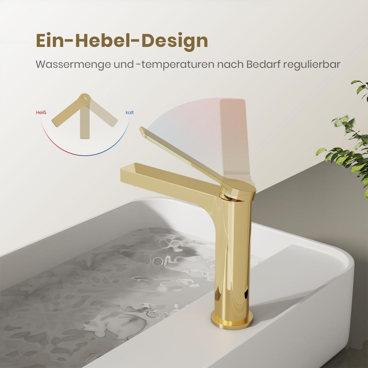 WASCHTISCHARMATUR mit Spulen-Zertifiziertem Filterelement Champagnergold 17,3/19,5 cm - Goldfarben, Metall (17.3/4.6/19.5cm) - EMKE