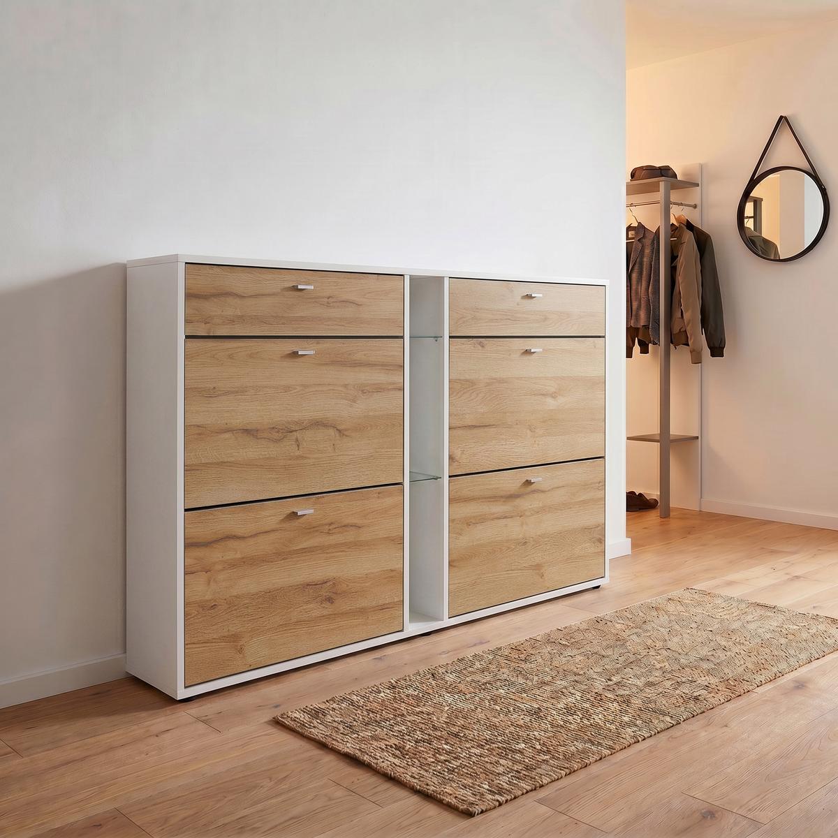SCHUHSCHRANK Today Fronten in Eiche Natur - Eichefarben, Holzwerkstoff (155.5/95/28cm) - Vladon