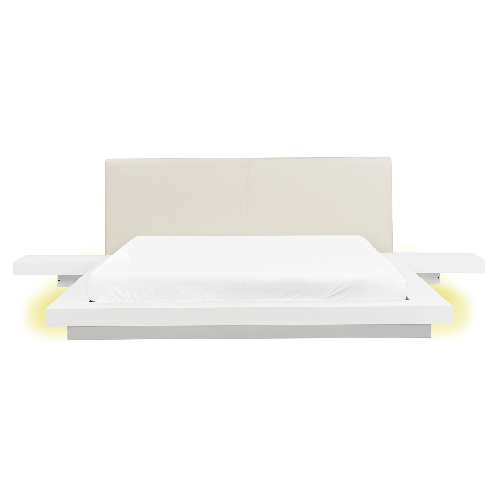BETT mit LED 160x200 cm Weiß Zen - Weiß, Holzwerkstoff (160/200cm) - Beliani