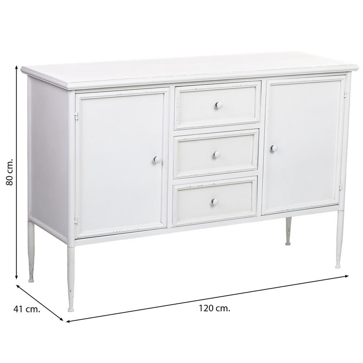 SCHRANK mit 2 Türen und 3 Metall-Schubladen 120x41x80 cm - Weiß, Metall (120/80/41cm) - Wanderlust