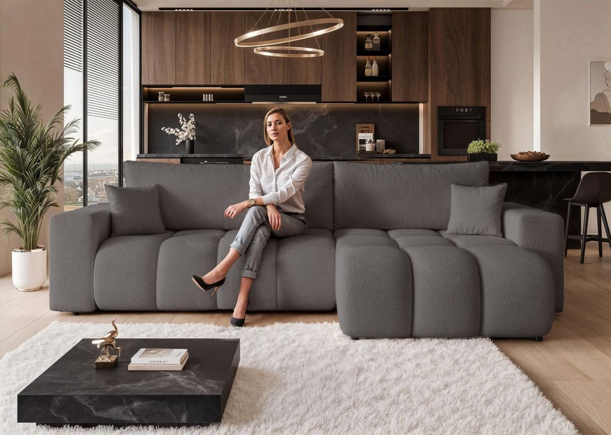 ECKSOFA Anabel Max Mit Schlaffunktion - Dunkelgrau, Holzwerkstoff/Textil (145/278cm) - Fun Möbel