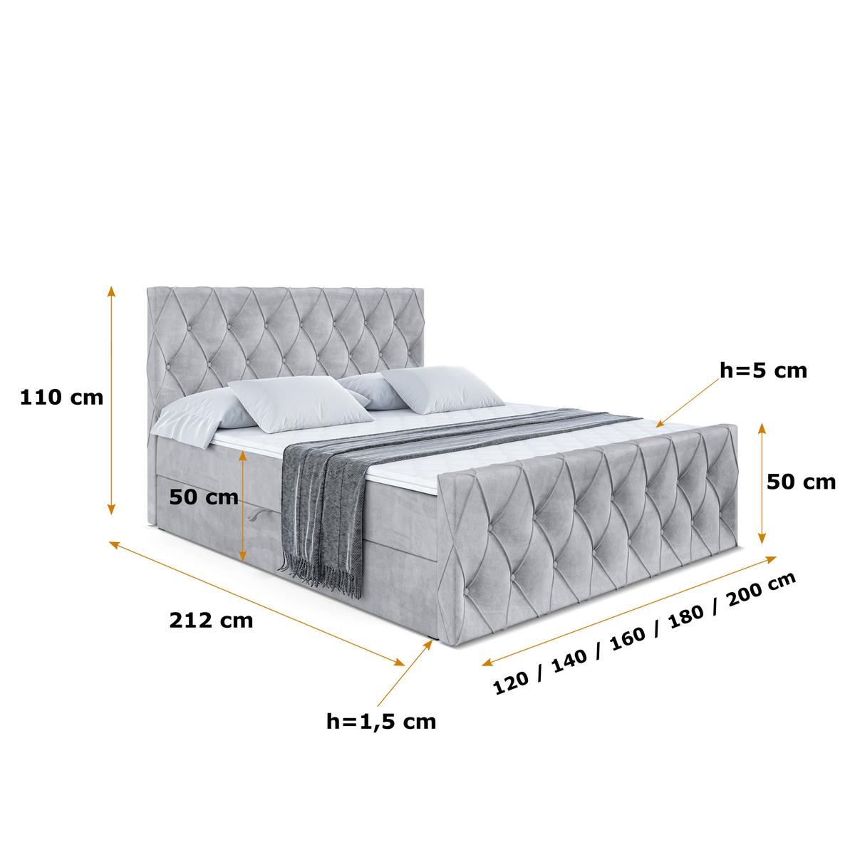 BOXBETT AMAY-Z - 180x200 cm - H3 - Hellgrau - Hellgrau, Holzwerkstoff (180/200cm) - ALTDECOR