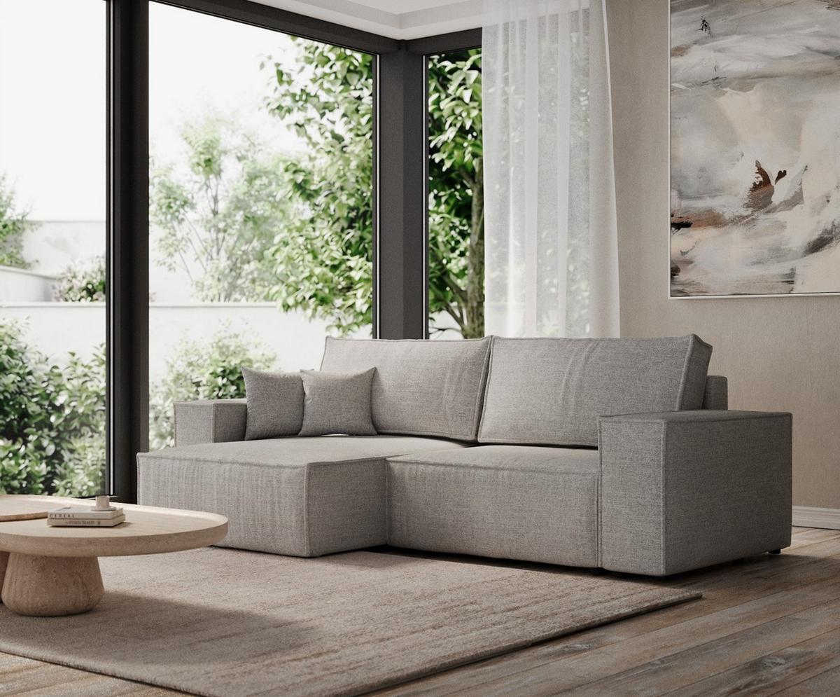 ECKSOFA CAVO mit Schlaffunktion Hellbeige im City Stoff - Hellgrau/Schwarz, Holz/Holzwerkstoff (255/148cm) - AltaBeds