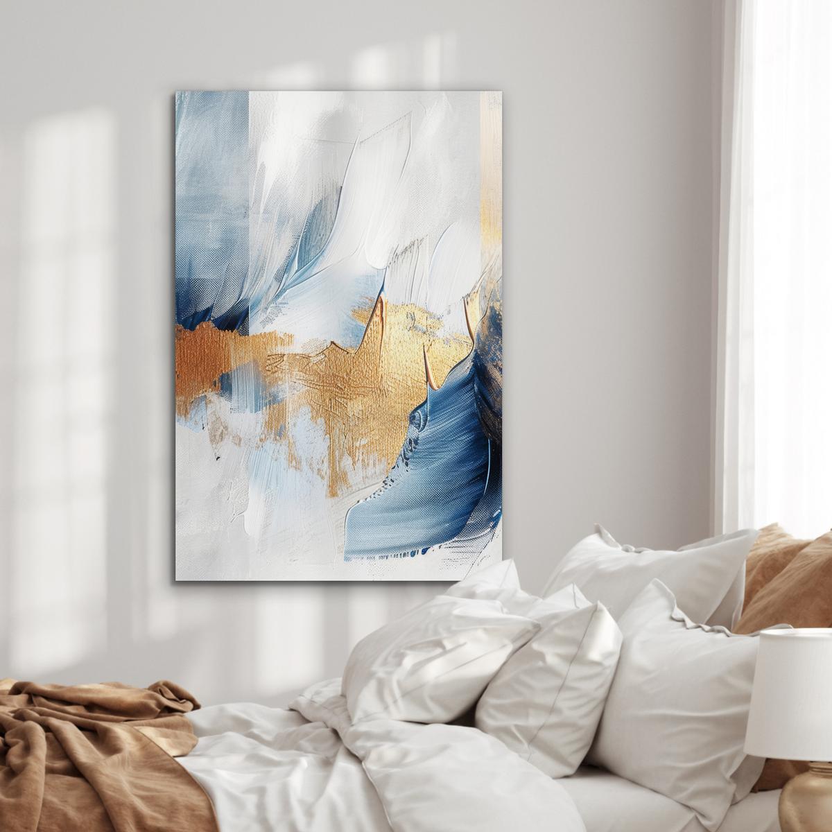 METALLBILD Gold - Blau - Aquarell - Kunst - Modern 80x120 cm - Hellblau, Metall (80/120cm) - MuchoWow