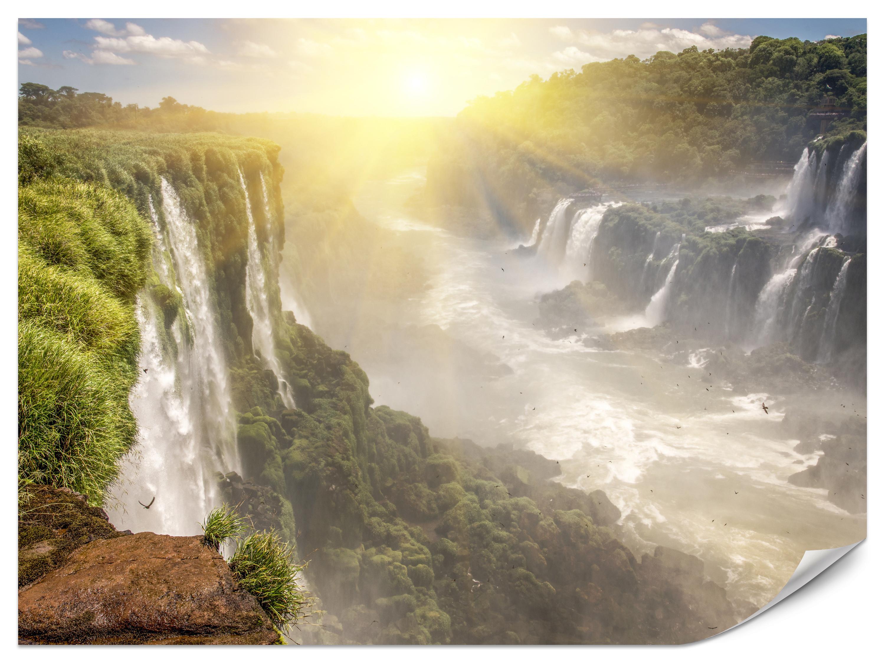 FOTOTAPETE für Wohnzimmer Wasserfall Sonnenaufgang Pflanzen 400x280 - Gelb/Beige, Papier (400/280cm) - Muralo