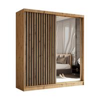 SCHWEBETÜRENSCHRANK LAMELLO 200/216/61 cm 2-türig mit Spiegel Eiche Artisan - Eiche Artisan, Holzwerkstoff (200/216/61cm) - MASSENO