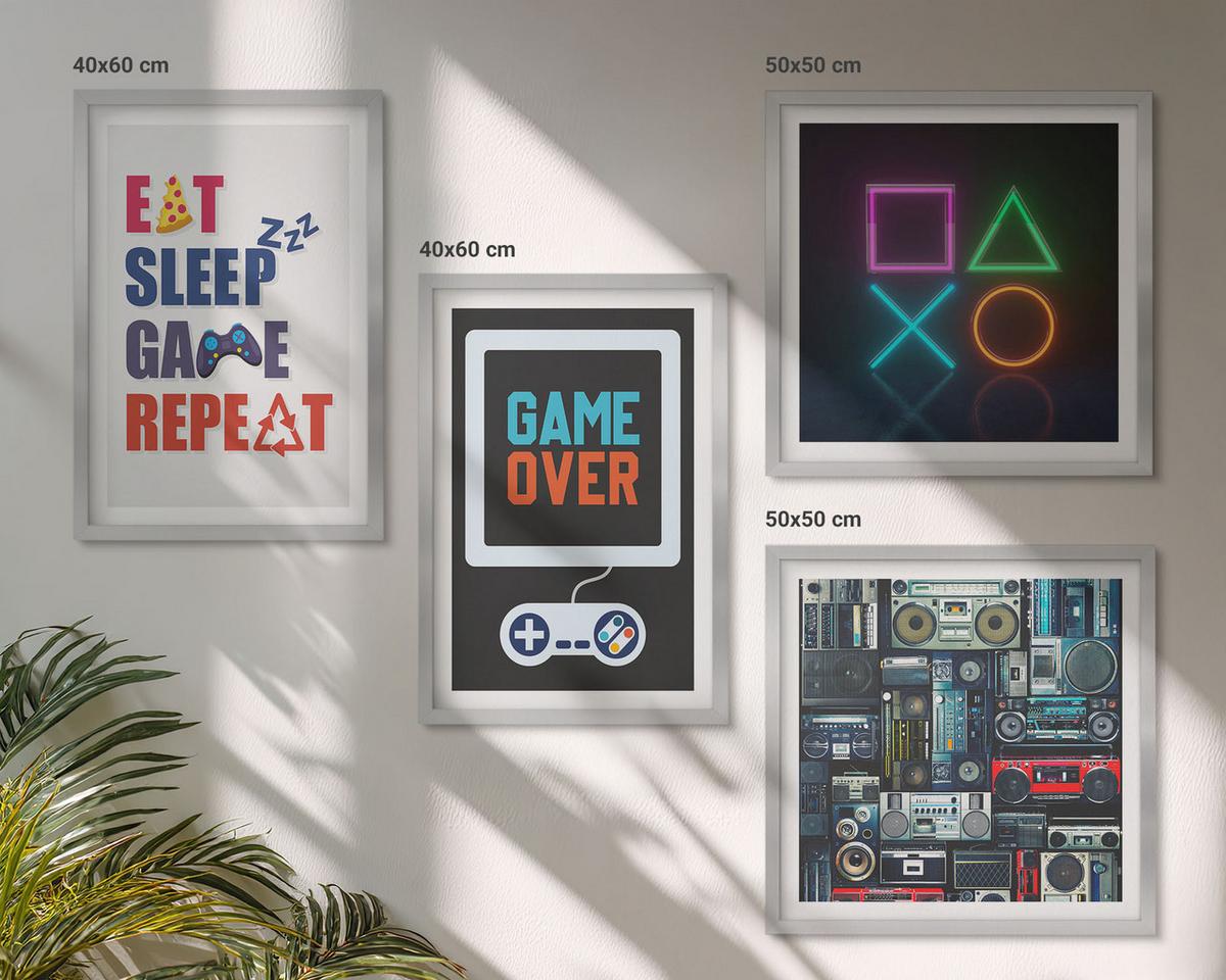 BILDER SET 4er Set - 50x50 cm & 40x60 cm Silberner Rahmen - Spieleruntertitel - Silberfarben, Kunststoff (50/50cm) - TULUP