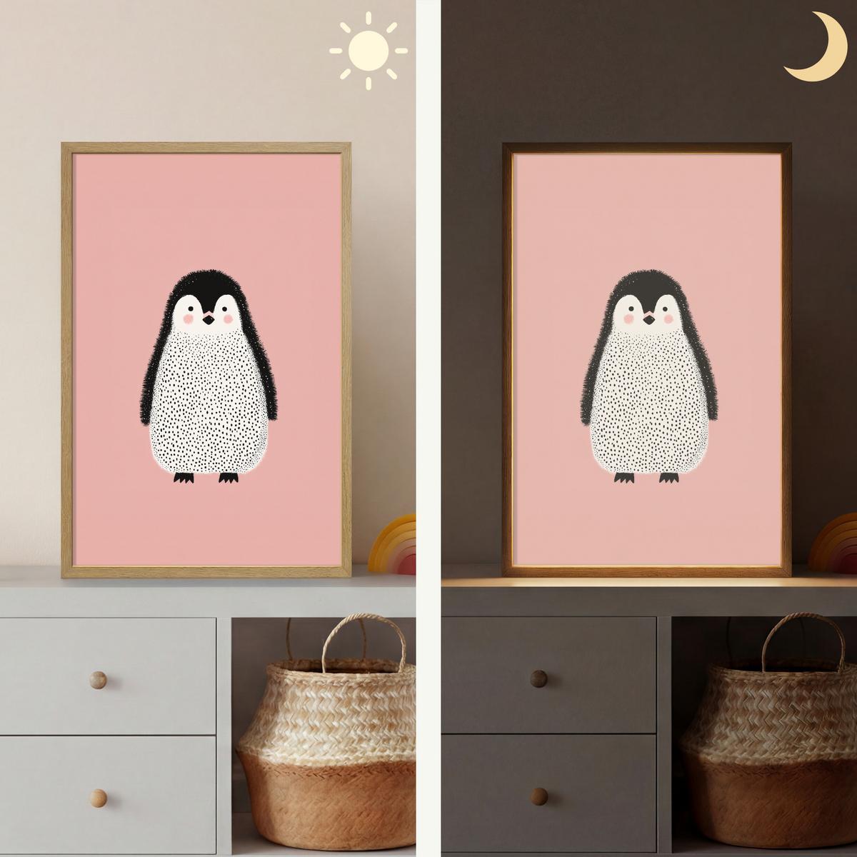 WANDLEUCHTE MIT AKKU Pinguin - Punkte - Minimalistisch - Rosa 40x60 cm - Rosa, Holzwerkstoff (40/60/8cm) - OnlyWow