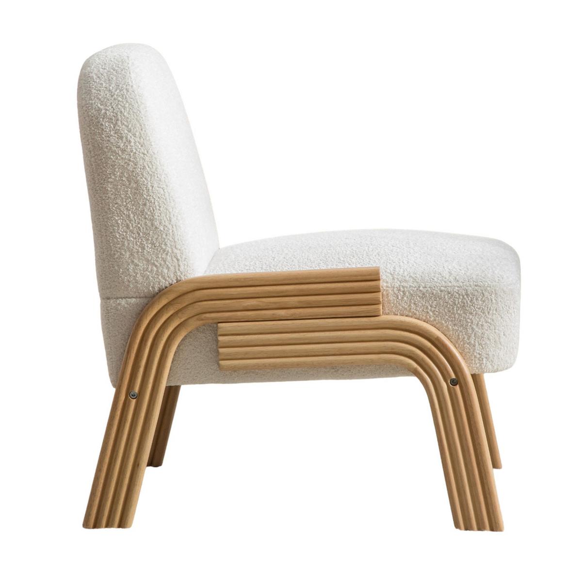 SESSEL aus chenille und massivholz, skandinavisches design und armlos - Creme, Textil (72/78/61cm) - Urban Meuble