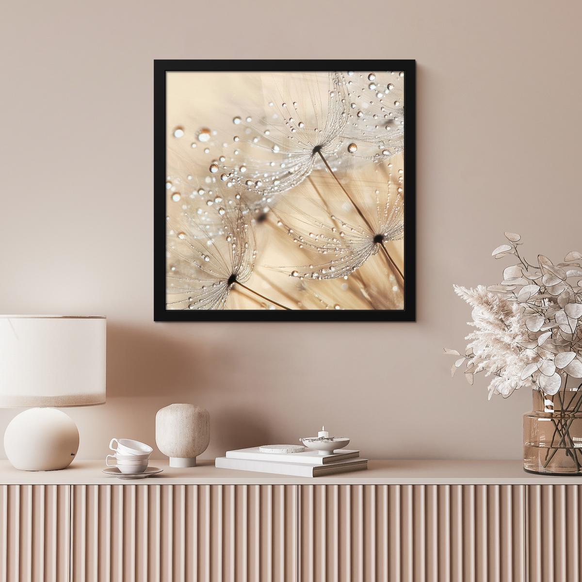 POSTER MIT RAHMENGERAHMTES BILD Löwenzahn - Abstrakt - Natur - Beige 40x40 cm - Braun, Papier (40/40cm) - MuchoWow