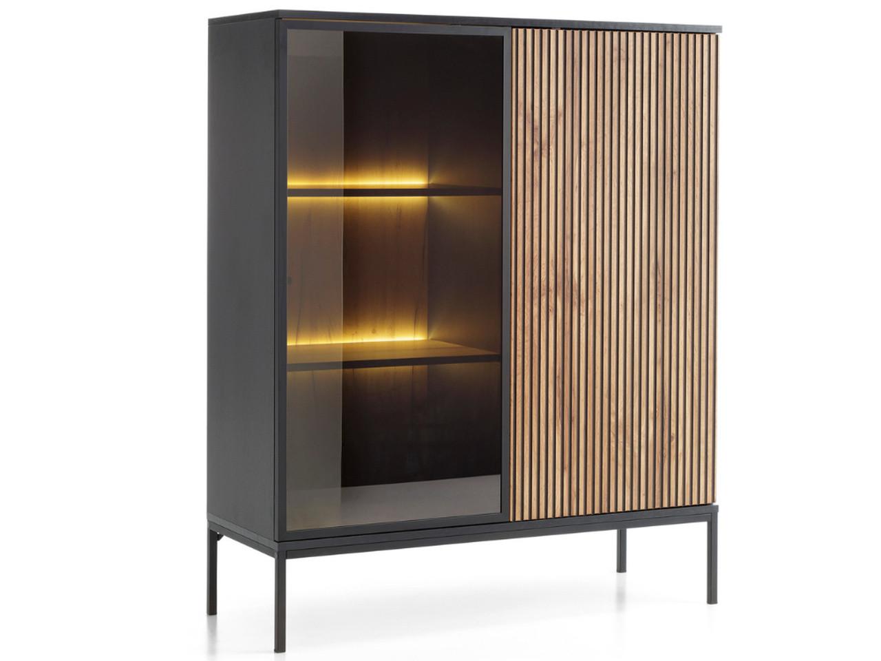 VITRINE Graphit, Wotan Eichefarben 104/126/39 cm Deo - Eiche Wotan/Schwarz, Glas/Naturmaterialien (104/126/39cm) - Graingold