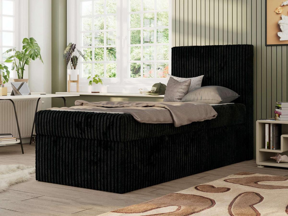 JUGENDBETT TILIO 90/200 - Schwarz - H3 - Rechts Seite - Schwarz, Textil (200/90cm) - MKS