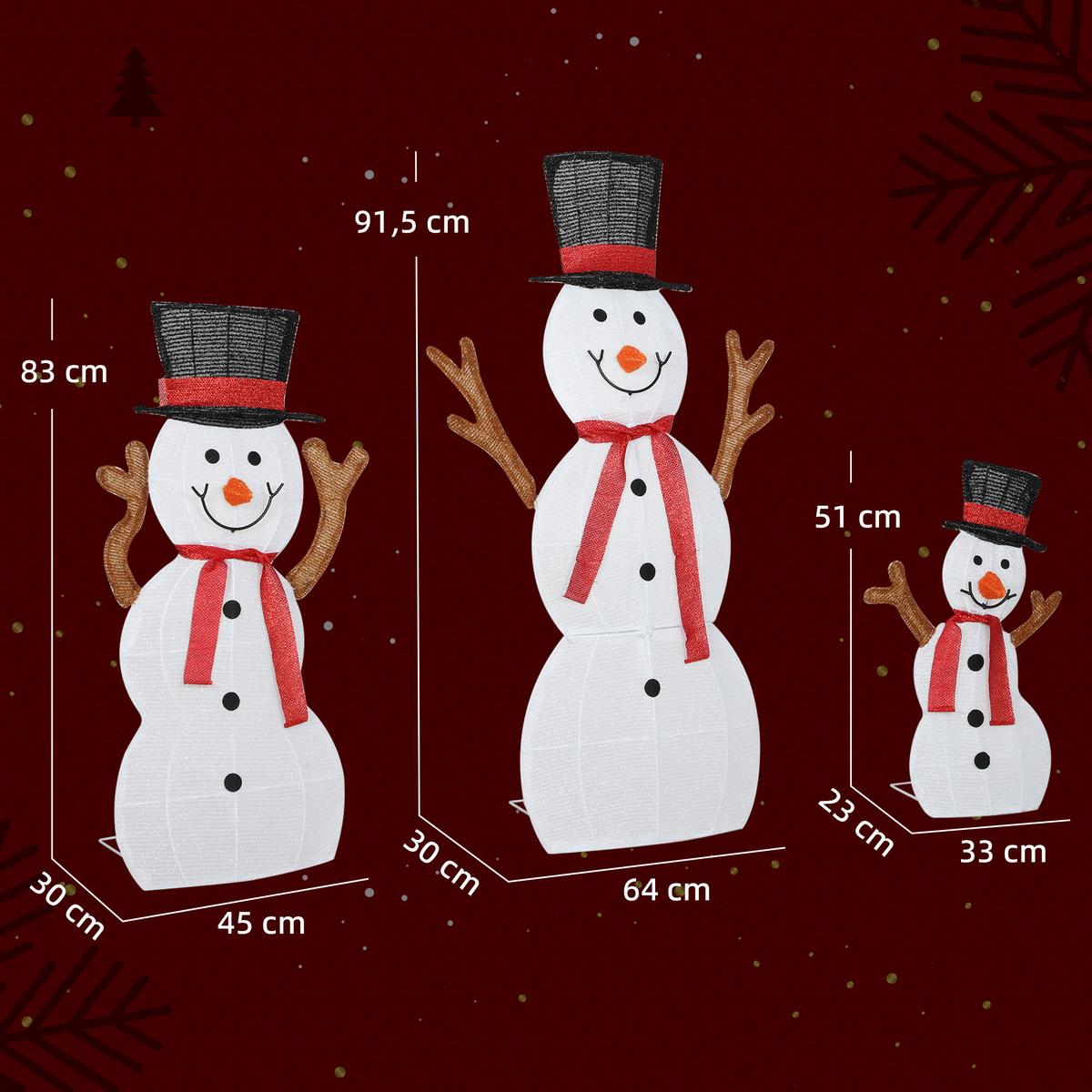 3-TEILIGE weihnachtliche Schneemann-Familie, LED-Lichter, Weiß - Multicolor, Metall (30/91.5/64cm) - Outsunny