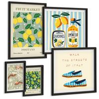 BILDER SET 5er Set - 50x50 cm & 20x30 cm & 40x60 cm Schwarzer Rahmen - Zitrusfrüchte der italienischen Tropen - Schwarz, Kunststoff (40/60cm) - TULUP