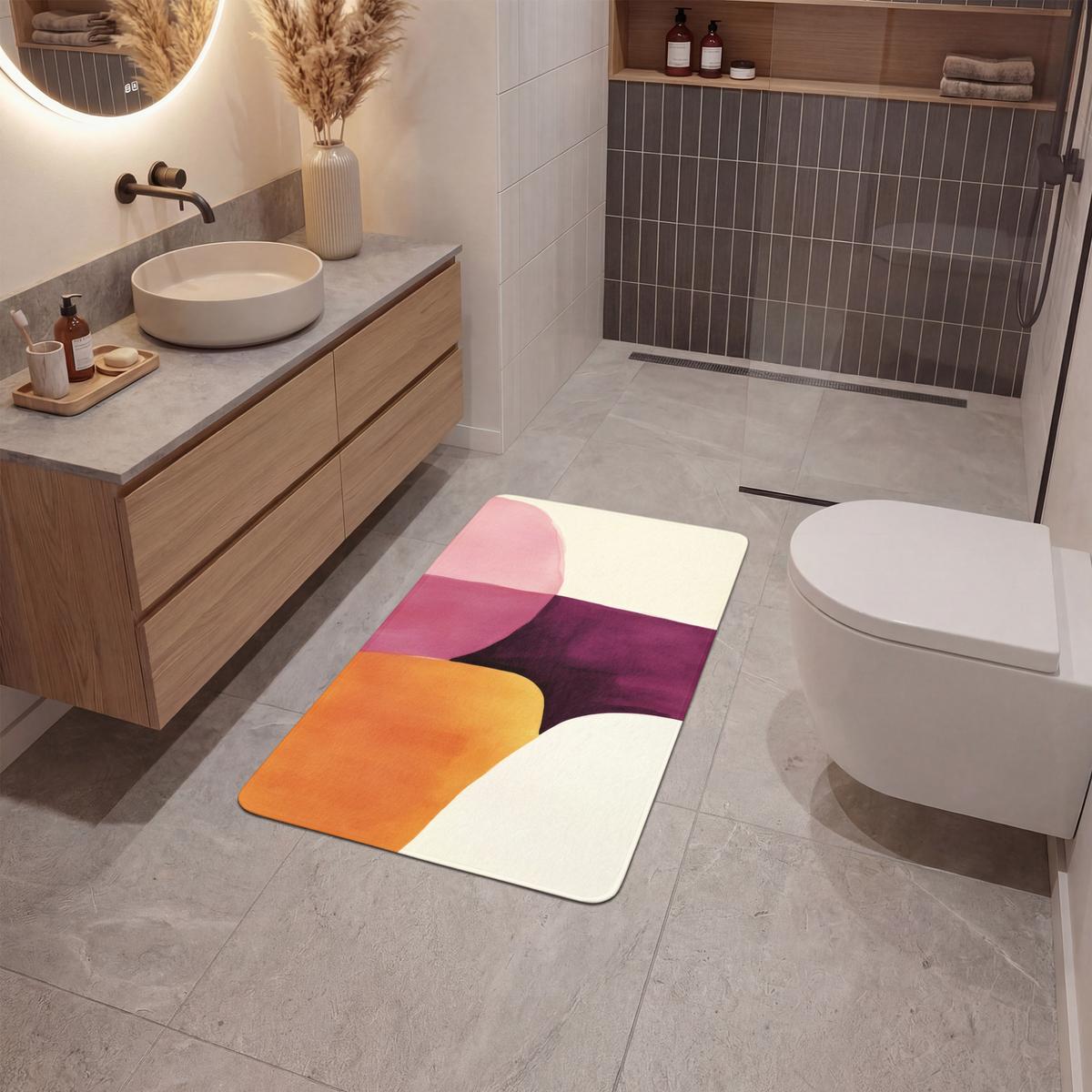 BADEMATTE Formen - Abstrakt - Farbenfroh 60x90 cm - Terracotta, Textil (60/90cm) - OnlyWow