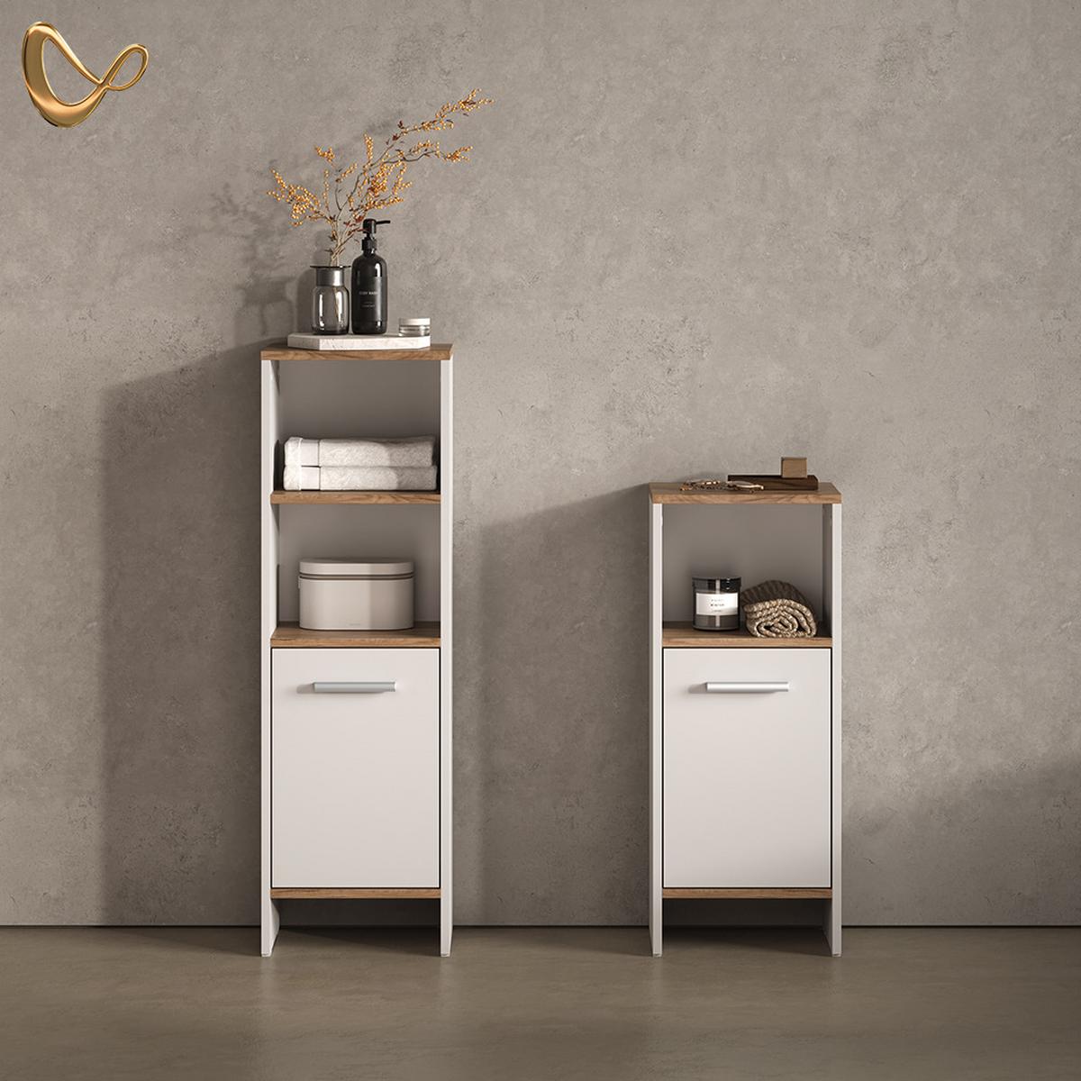 BADMÖBEL-SET Amalfi Weiß/Goldkraft Eiche 2 Teile - Honigeiche/Weiß, Holzwerkstoff (33.8/108.2/26.3cm) - Livinity®